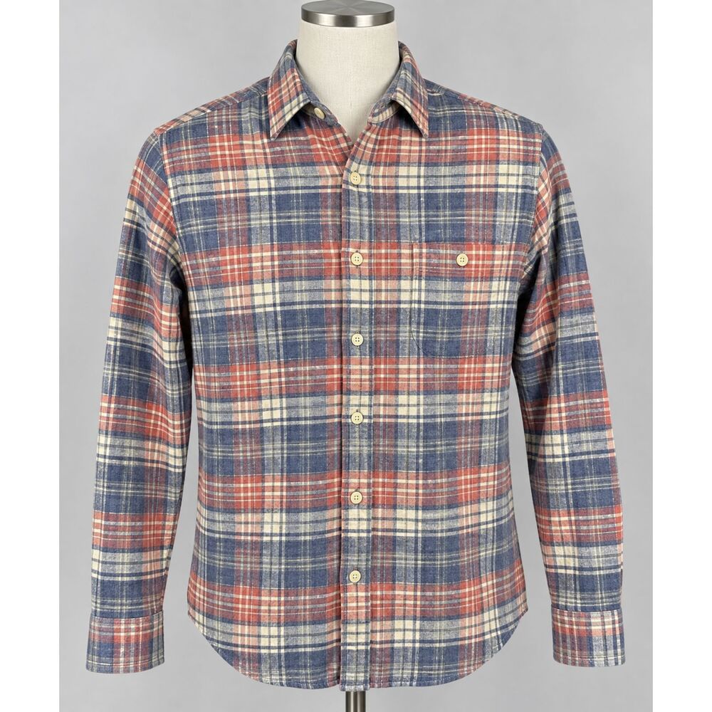 Faherty Brand Men’s L Plaid Flannel Shirt Red Blue Cotton Stretch Button Up